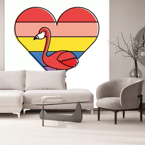 Sticker flamingo en hart liefde met kleur regenboog vectorillustratie
