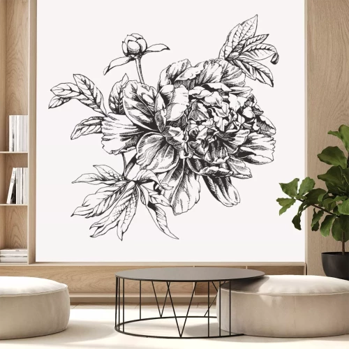 Sticker Zwart-witte pioenen