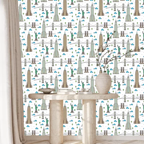 Behang New York-bruggen, wolkenkrabbers naadloos patroon