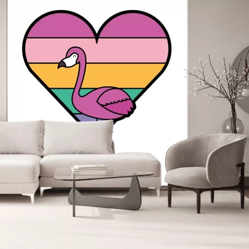 Sticker flamingo en hart liefde met kleur regenboog vectorillustratie