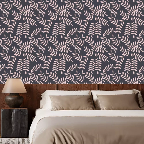 Behang Roze bladeren op een donkere achtergrond