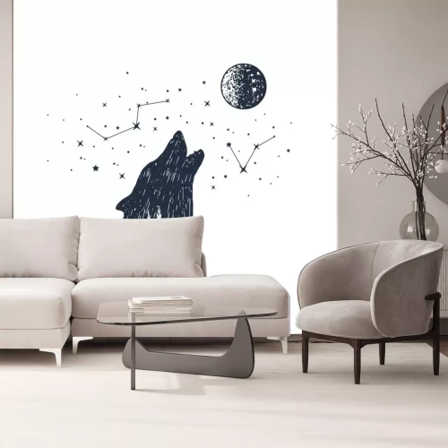 Sticker Hand getrokken huilende wolf en sterrenbeelden getextureerde vectorillustraties.