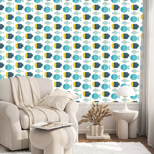 Behang Een school kleurrijke vissen