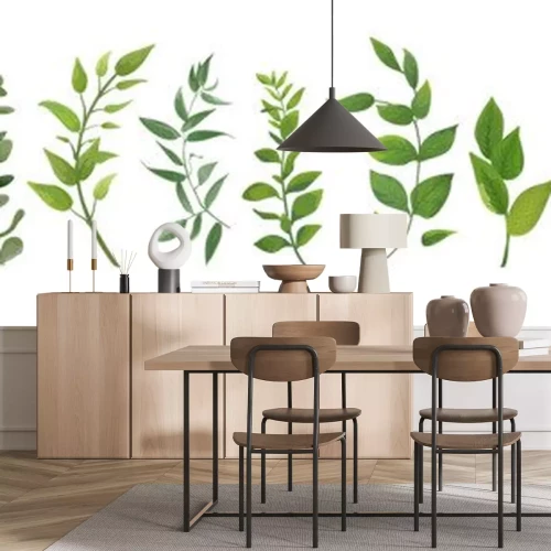 Sticker De vectorontwerperselementen plaatsen inzameling van groene bosvaren, tropische groene groene de bladeren van het het gebladerte natuurlijke bladeren van de eucalyptusgroente in waterverfstijl. Decora