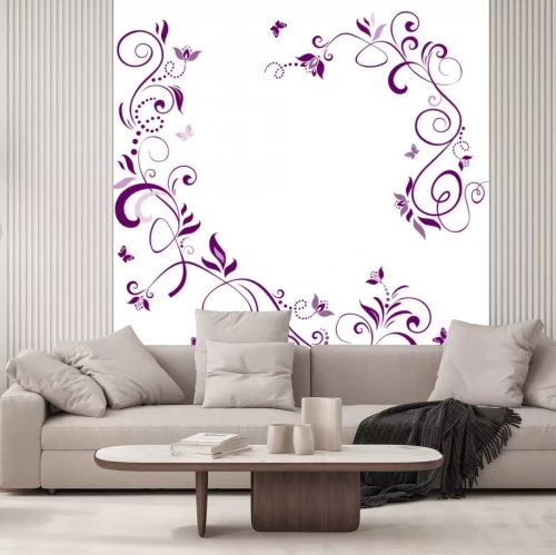 Sticker Vintage bloemen violet grens