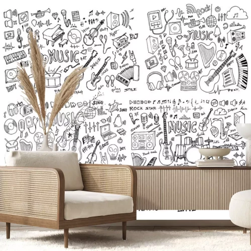 Sticker Set van Muziek Hand getrokken doodle lijn vector krabbel eps10