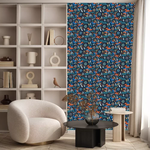 Behang Abstracte palmbomen en geometrische vormen