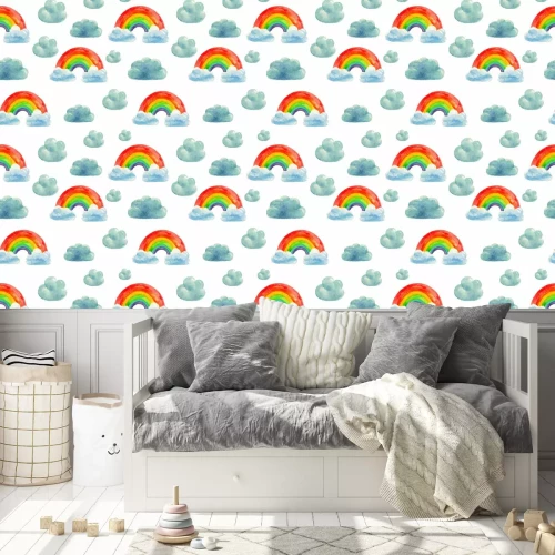 Behang Wolken en een regenboog