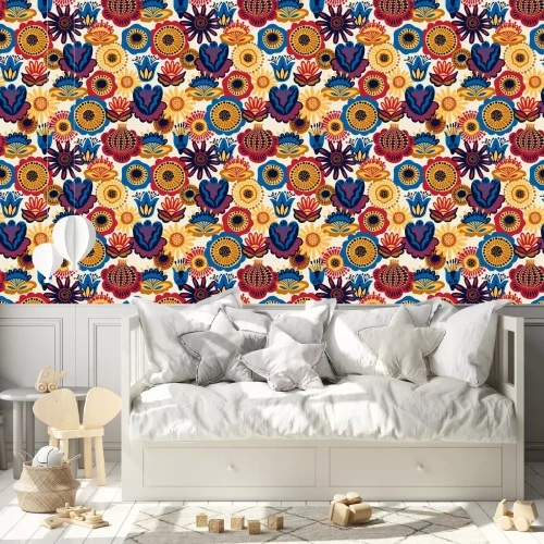 Behang Folk bloemen naadloos patroon.