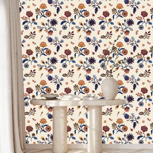 Behang Folk bloemen naadloos patroon.