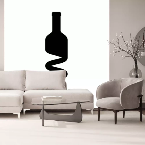 Sticker Logotipo botella de vino mitad sacacorchos negro en fondo blanco