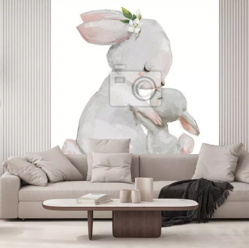 Sticker Twee schattige konijntjes in aquarel