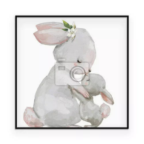 Poster Twee schattige konijntjes in aquarel