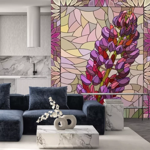 Sticker Bloemenmozaïek in paarse kleuren