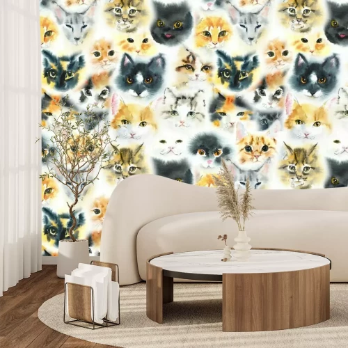 Sticker Naadloos patroon met katten. Aquarel hand getrokken illustratie