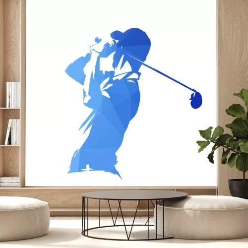 Sticker Golfspeler, abstract blauw geometrisch vectorsilhouet