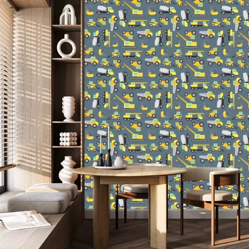 Behang Cartoon Bouwmachines Naadloze Patroonachtergrond. Vector