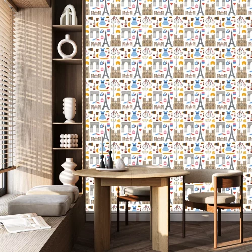 Behang Van de de reiskeuken van Parijs de vector beroemde van de de cultuur Europa van Europa van de de achtergrond traditionele van de de cultuurarchitectuur Europa van het de manierontwerp van het de manie