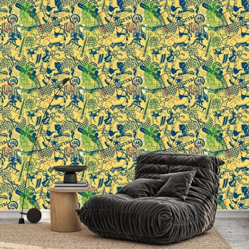 Behang Een mozaïek van tekeningen aan de muur