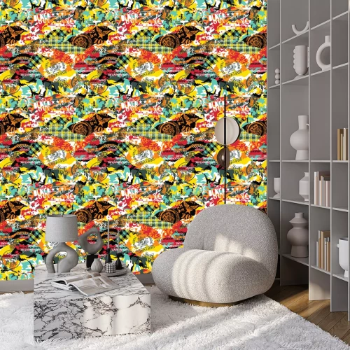 Behang Kleurrijke lappendeken graffiti