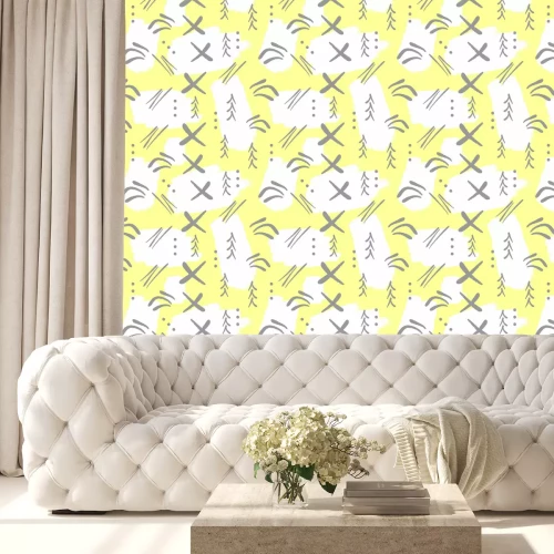 Behang Abstract naadloos patroon. Herhaalde penseelstreken en geometrische vormen met de hand getekend. Grunge, krabbel, schets, waterverf.