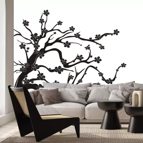 Sticker kersenbloesem boom silhouet