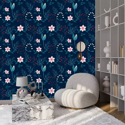 Behang Wilde vegetatie op een donkere achtergrond