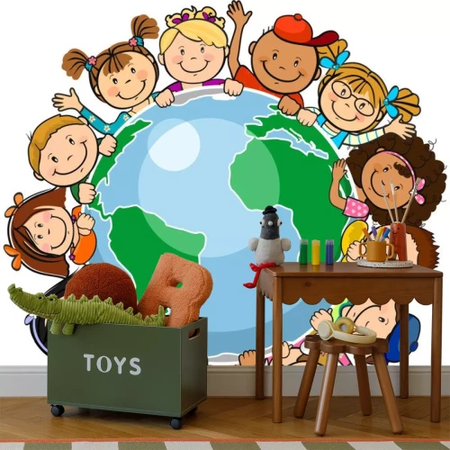 Sticker Vrolijke kinderen over de hele wereld