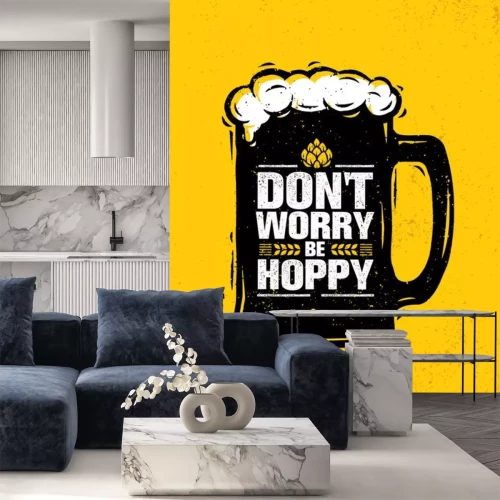 Sticker Maak je geen zorgen over Hoppy. Grappige inspirerende motivatie ambachtelijke bierbrouwerij Artisan creatieve Vector teken Concept