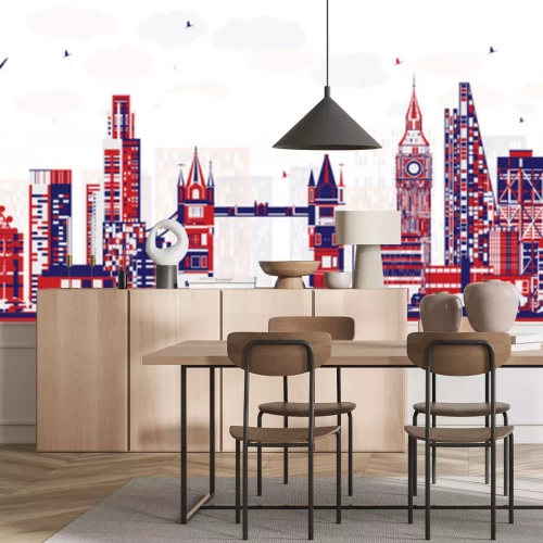 Sticker Abstracte de Stadshorizon van Londen Engeland met Kleurengebouwen.