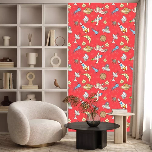 Behang Kosmische motieven op een rode achtergrond