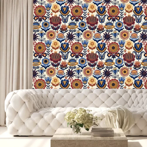 Behang Folk bloemen naadloos patroon.