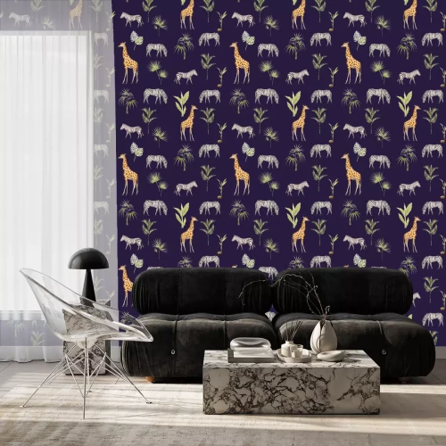 Behang Safaridieren tussen tropische planten