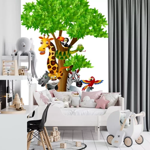 Sticker Boom en dieren uit verschillende continenten