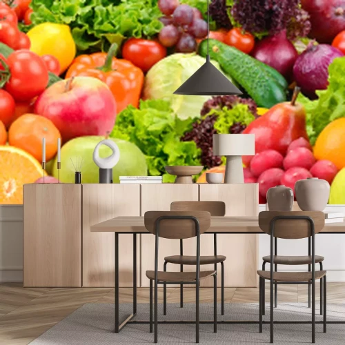 Sticker Panoramisch verzamelen van gezonde groenten en fruit.