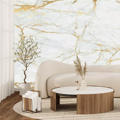 Fotobehang Marmerpatroon met gouden aderen