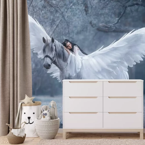 Fotobehang Fantasie vrouw met een eenhoorn