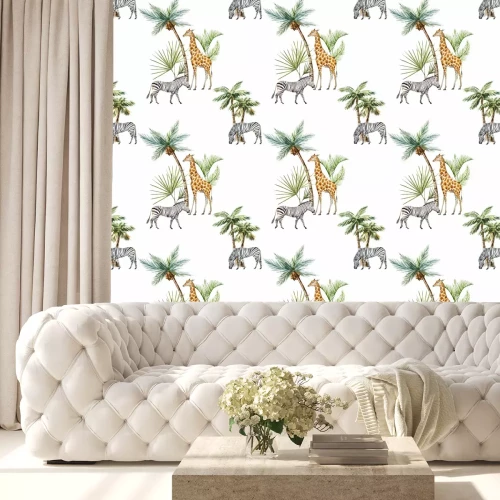 Behang Afrikaanse dieren en palmbomen