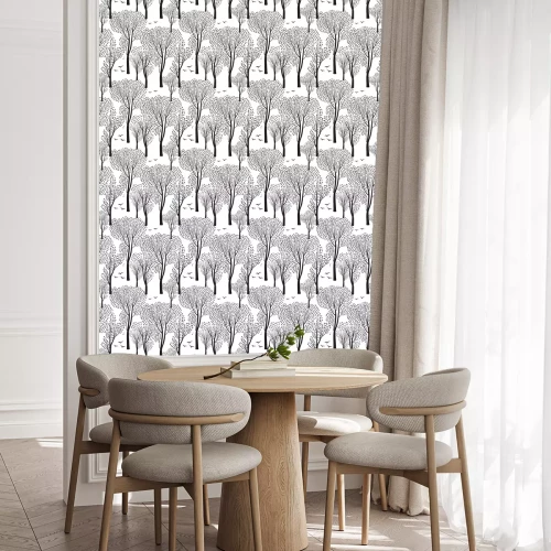 Behang Vogels in een zwart-wit bos