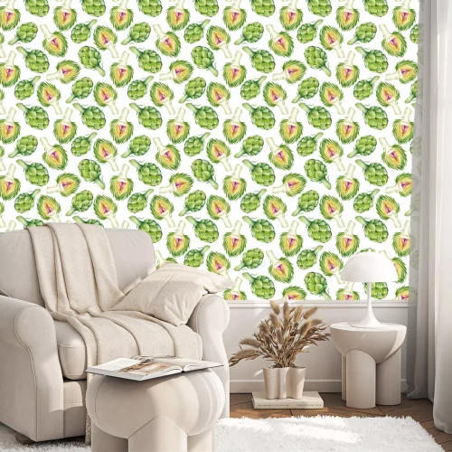 Behang Artisjokken geschilderd met waterverf op een witte achtergrond