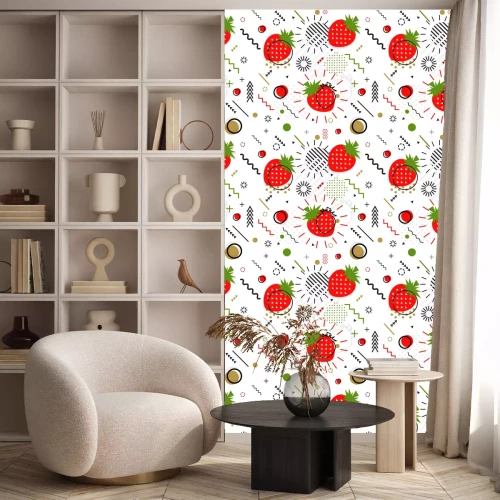 Behang Aardbeienpatroon in Memphis-stijl