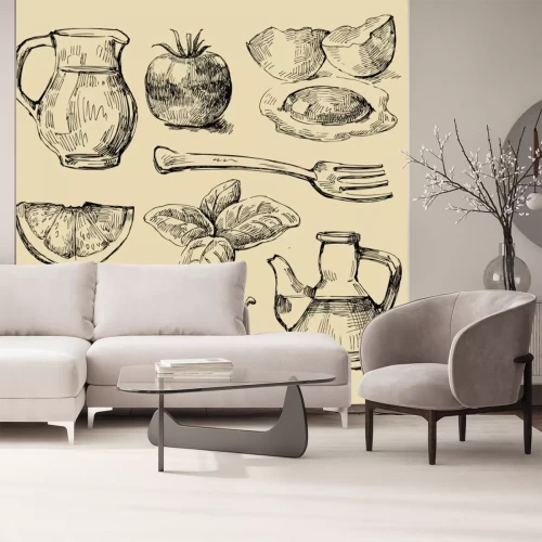 Sticker Retro schetsen van culinaire themamotieven