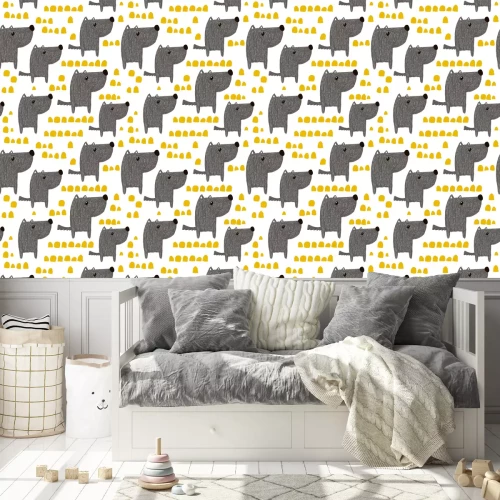 Behang Geschilderde cartoonwolven en vormen