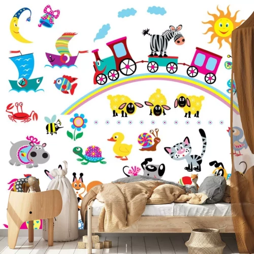 Sticker Een verzameling kleurrijke motieven op een witte achtergrond