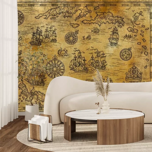 Fotobehang Antieke zeekaart met schepen