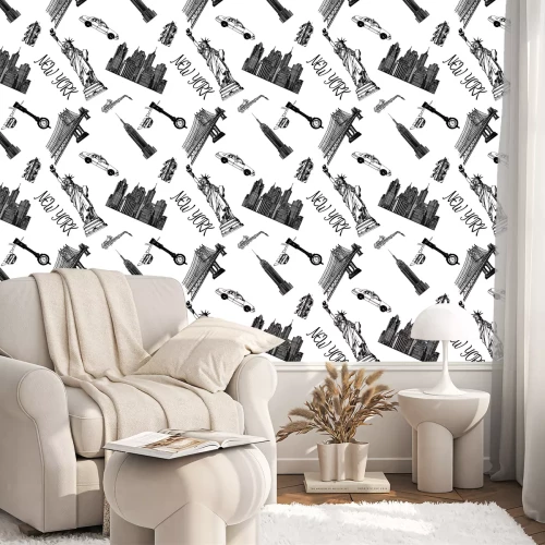 Behang Naadloze patroon van hand getrokken schets stijl New York thema geïsoleerde objecten. Vector illustratie.