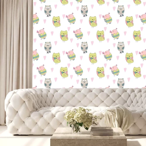 Behang Lieve uilen met hartjes