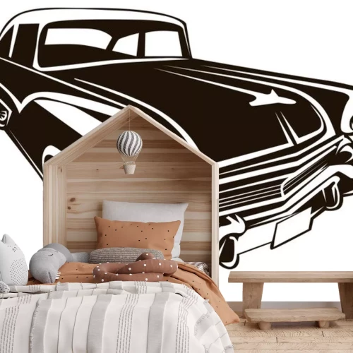 Sticker Oude retro auto zwart-wit afbeelding