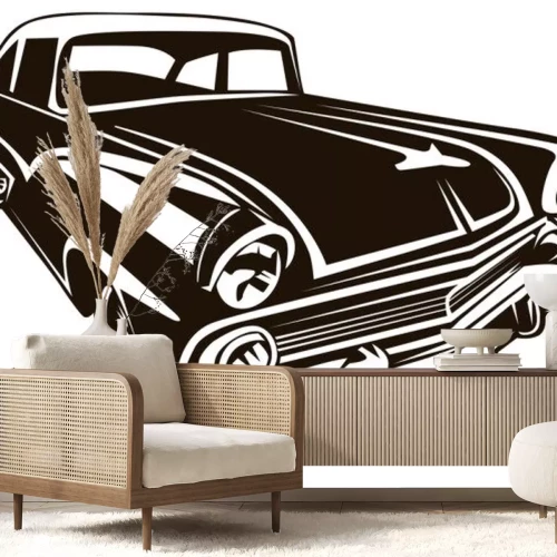 Sticker Oude retro auto zwart-wit afbeelding