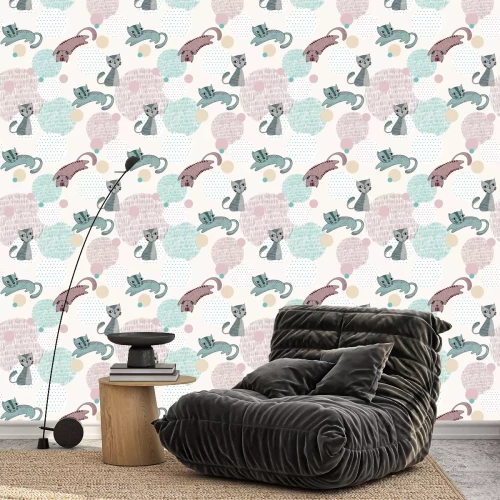 Behang Grafische katten stippen en lijnen